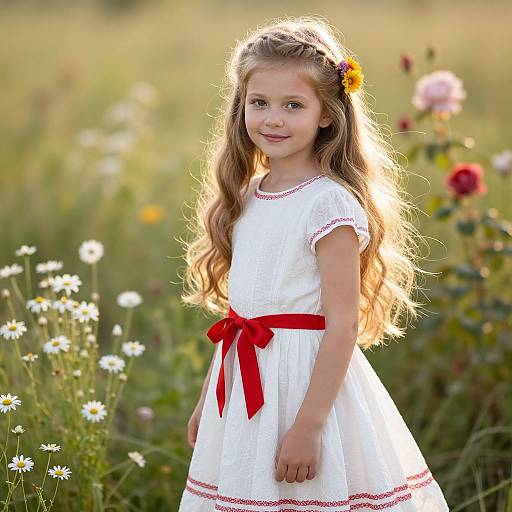 Joyful Girl in Sunlit Wildflower Meadow