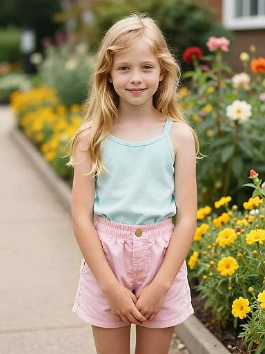 Shy 9-Year-Old in Flower Garden