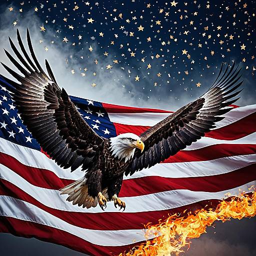 Majestic Bald Eagle with American Flag