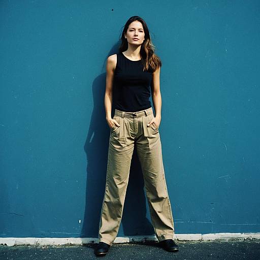Woman in Khaki Pants and Black Top