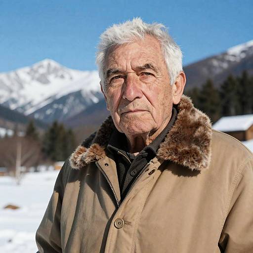 Elderly Man in Winter Coat Outdoors