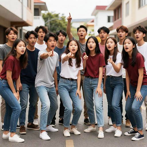 Dynamic Group of Young People Outdoors