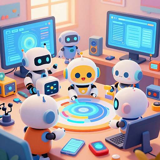 Cute AI Robots Collaborating Creatively