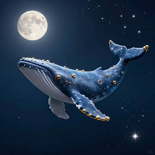 Whimsical Mechanical Whale Under Moonlight