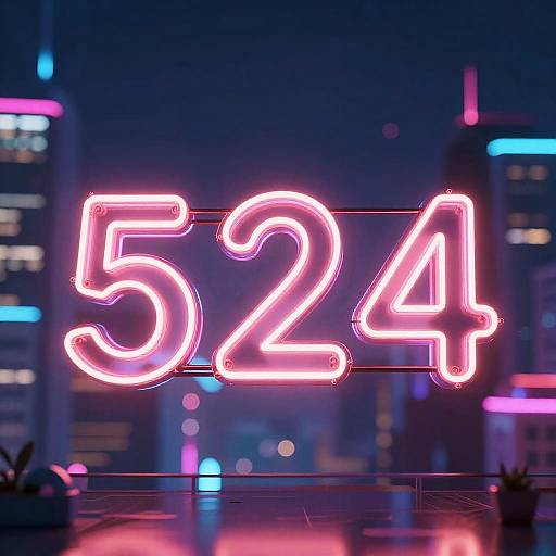 Glowing Neon Numbers in Cyberpunk City