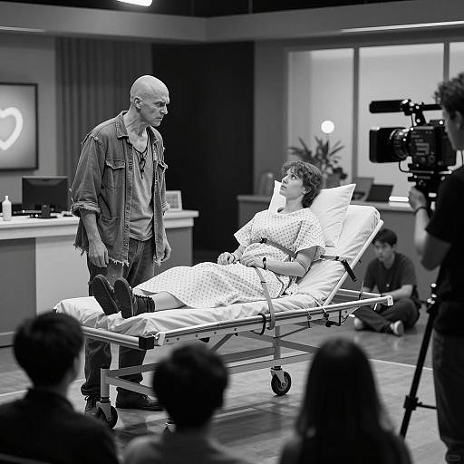 Black and White Drama Scene in TV Studio