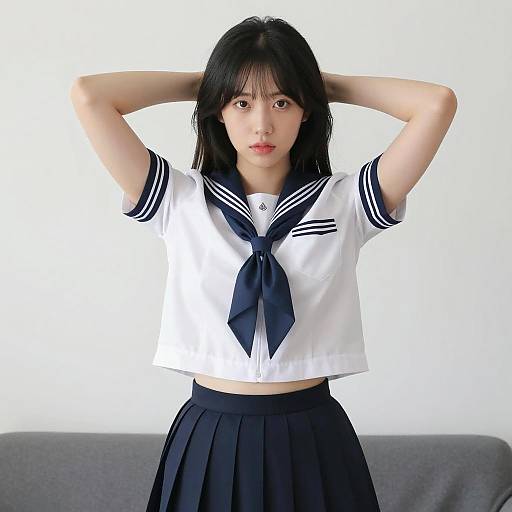 Asian Woman in Sailor School Uniform
