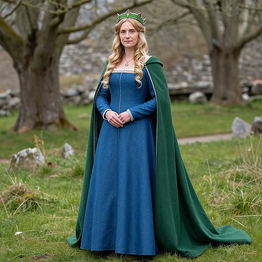 Medieval Irish Woman in Blue and Green