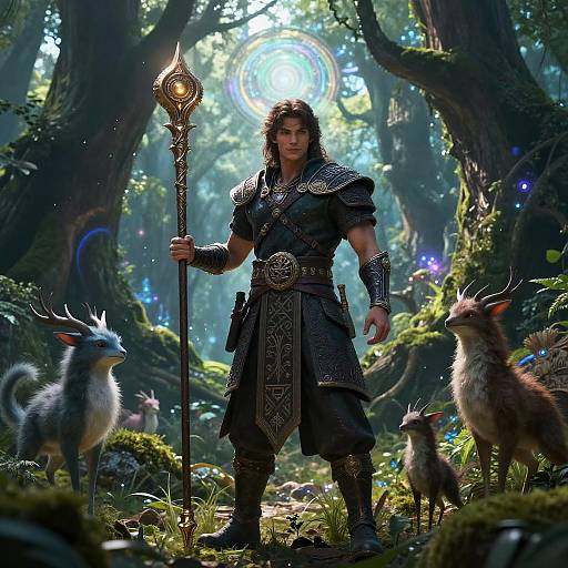 Ancient Hero in Enchanted Forest