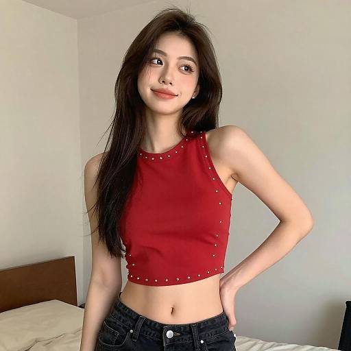 Young Woman in Studded Crop Top
