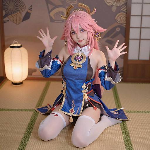 Pink-Haired Anime Girl Kneeling