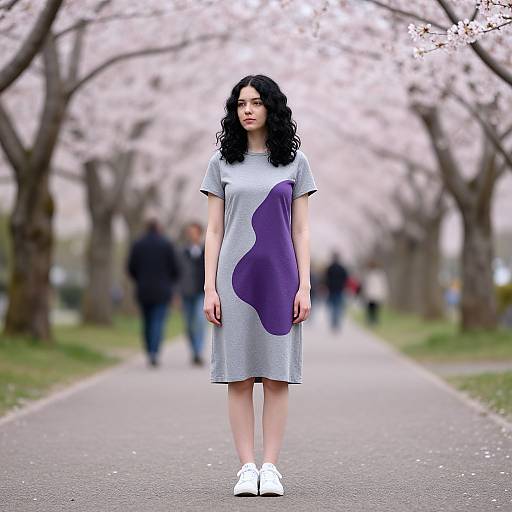 Young Woman in Cherry Blossom Park
