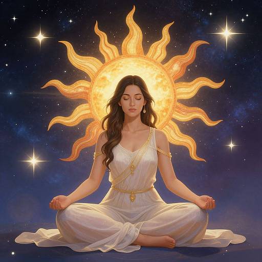 Serene Woman in Cosmic Healing Embrace