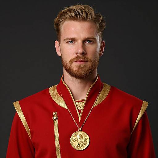 Blonde Bearded Man in Regal Outfit