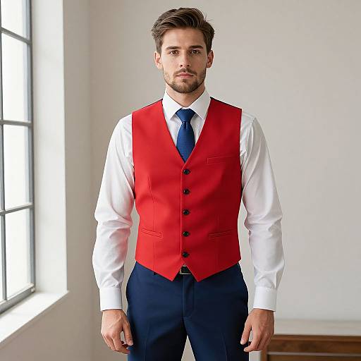Realistic Male in Red Vest Costume