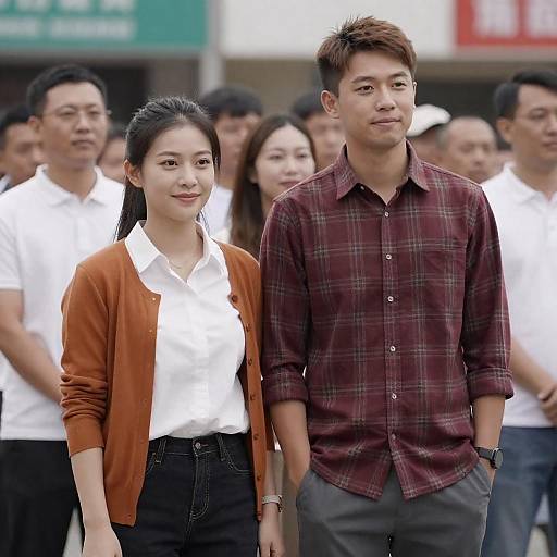 Joyful Couple in a Crowded Outdoor Setting