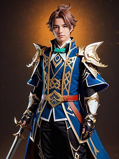 Full-Body Man in Childe Genshin Cosplay