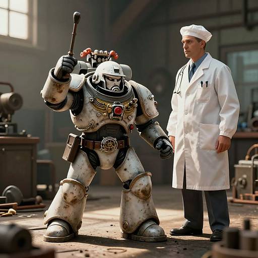 Retro Worker and Doctor in Factory