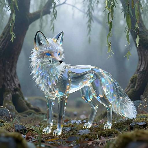 Surreal Glass Fox in Enchanted Grove
