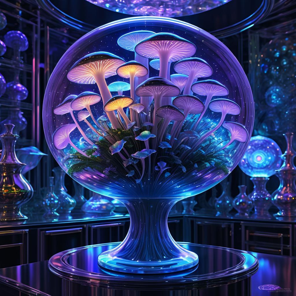 Cosmic Mushrooms in a Retro Futuristic Vase