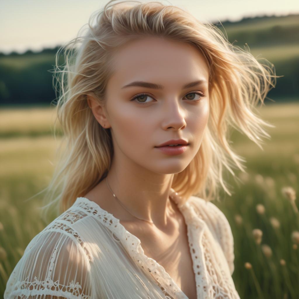 Elegant European Woman in Summer Meadow