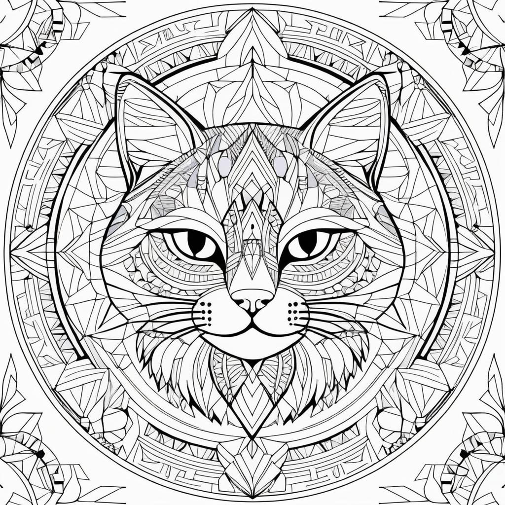 Intricate Cat Mandala Line Art Design