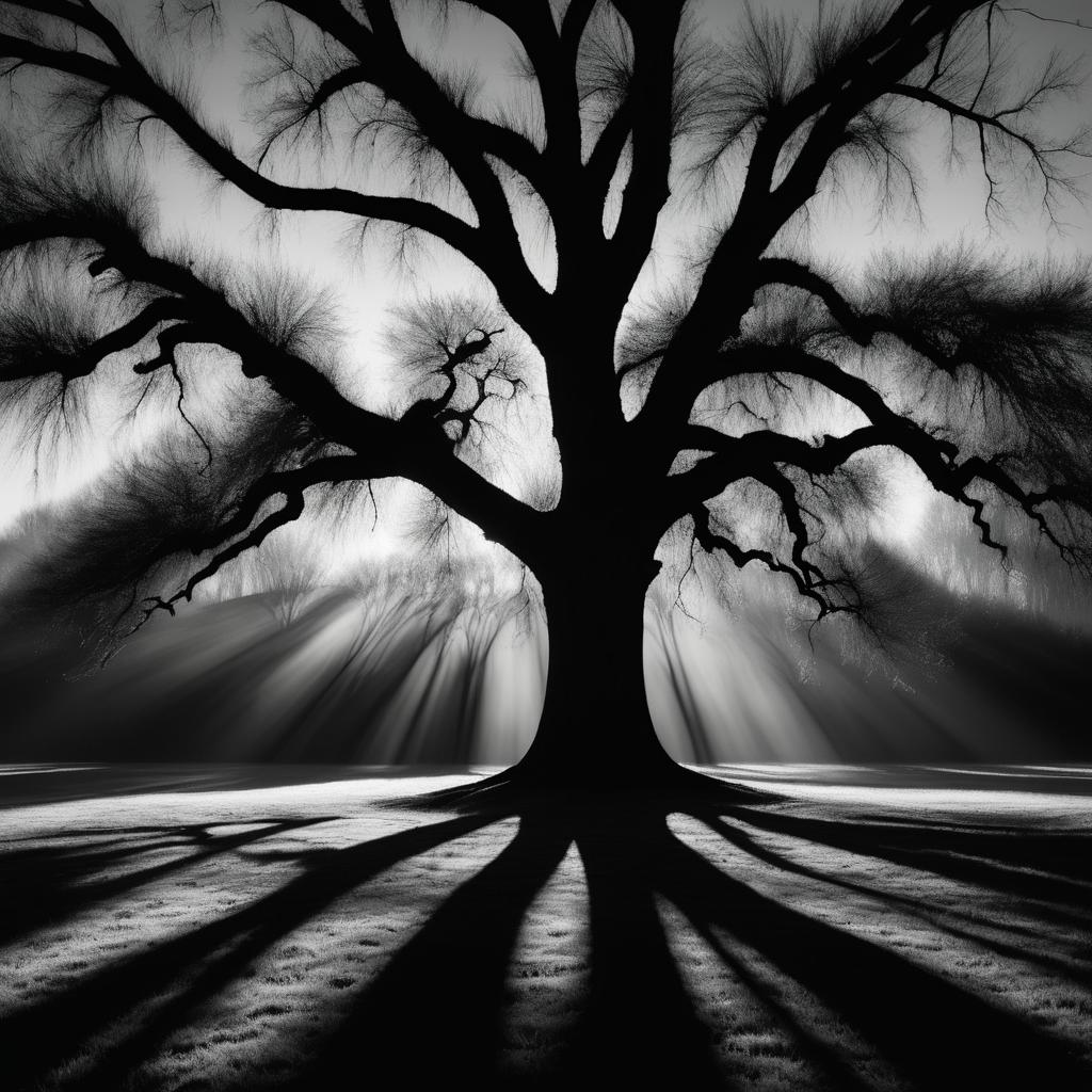 Mystical Tree Portrait with Dramatic Shadows