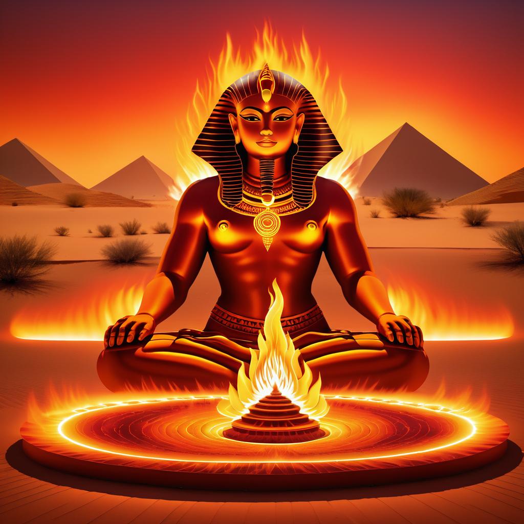 Fiery Sphinx in Desert Landscape