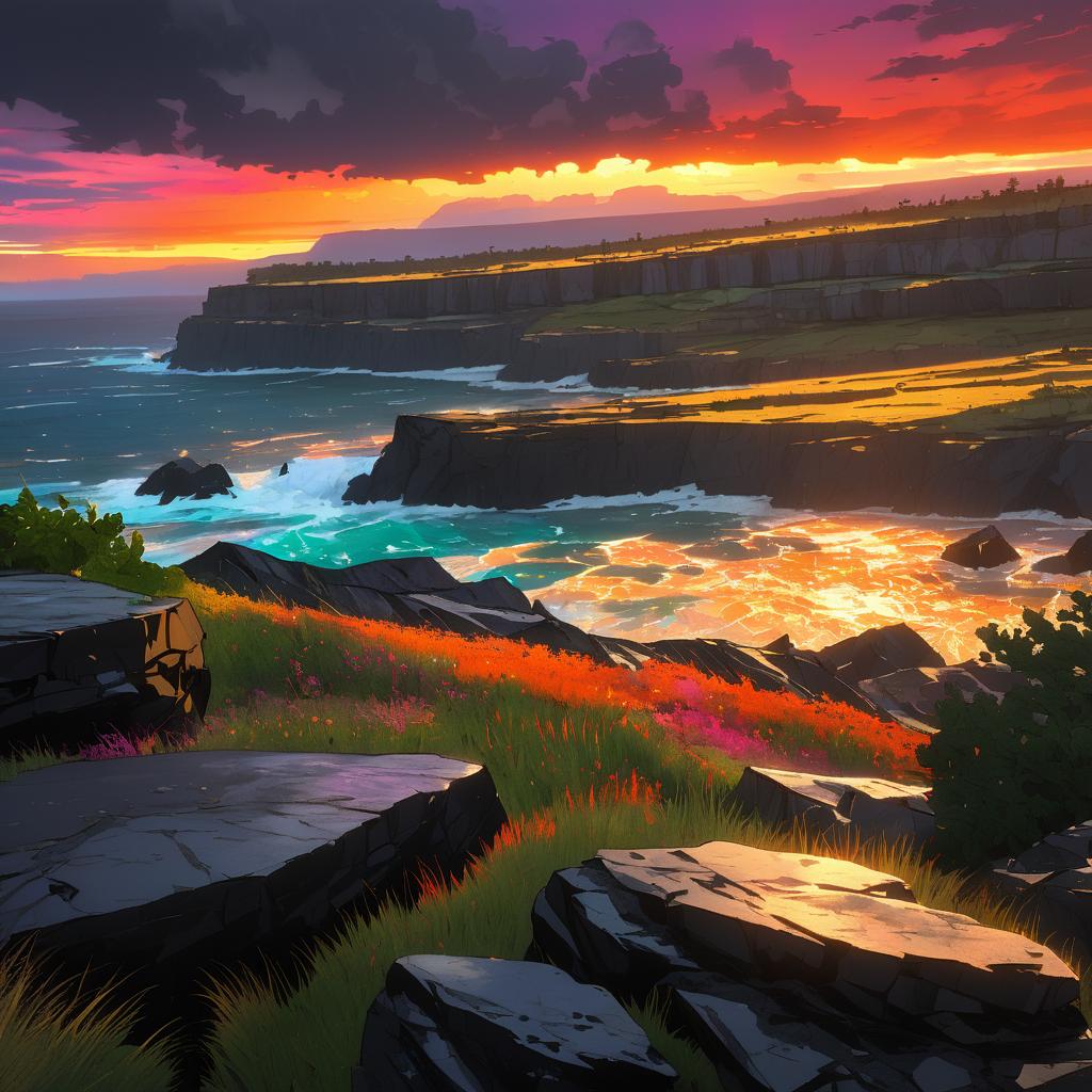 Dramatic Stormy Cliffs at Vibrant Sunset