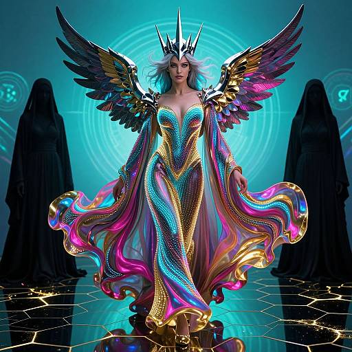 Regal Winged Woman in Futuristic Elegance