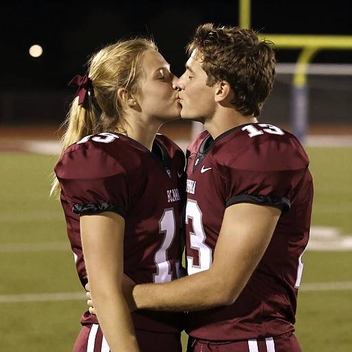 Romantic Football Field Kiss at Night
