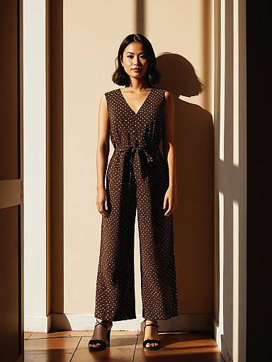Elegant Asian Woman in Jumpsuit Fashion Shoot