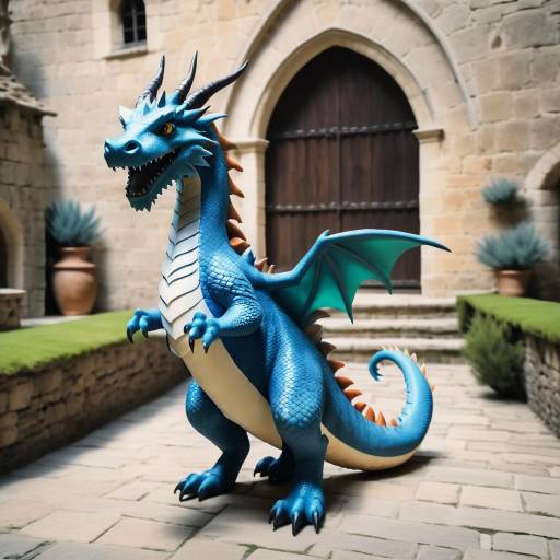 Friendly Blue Dragon in Castle Courtyard