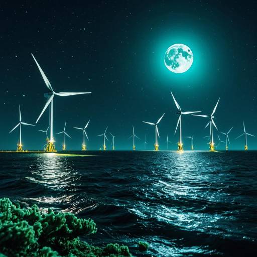 Futuristic Offshore Wind Farm at Night