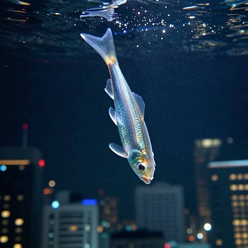 Glass Fish in Starry Cityscape