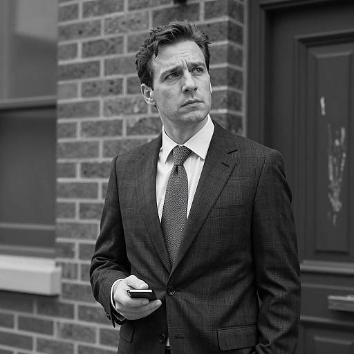 Concerned Man in Plaid Suit Portrait