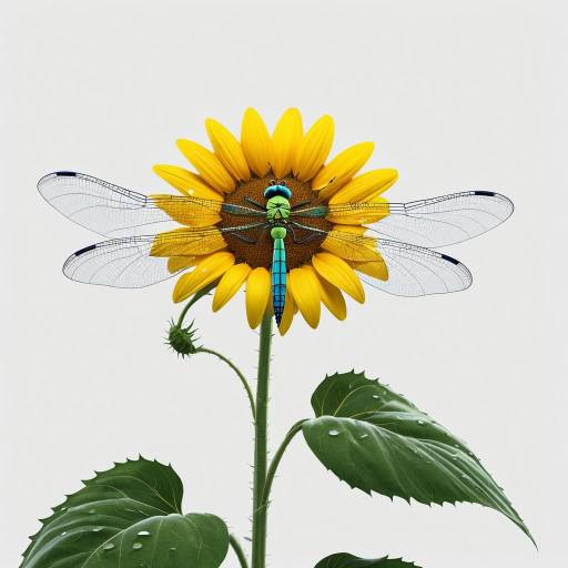 Kawaii Neon Dragonfly on Sunflower Petal