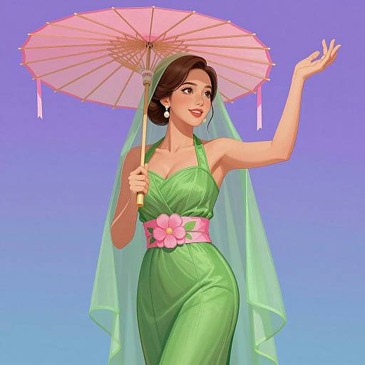 Stylish Asian Woman in Floral Dress