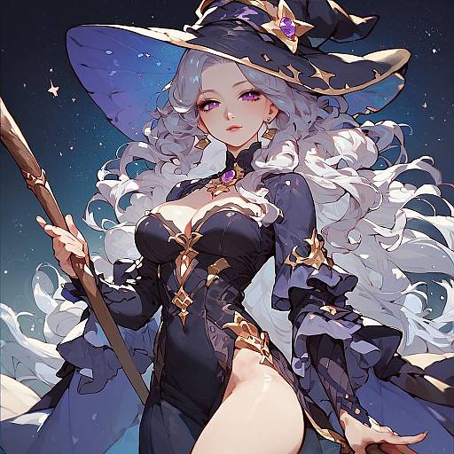 Enchanting Witch Under Starry Sky