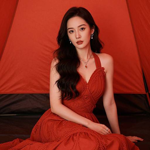 Graceful Woman in Red Tent