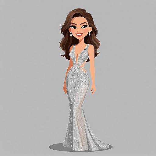 Hollywood Glamour Woman in Silver Gown