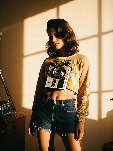 Boho-Chic Woman with Sun and Moon Top