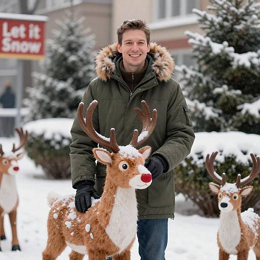 Joyful Winter Scene with Reindeer Decoration