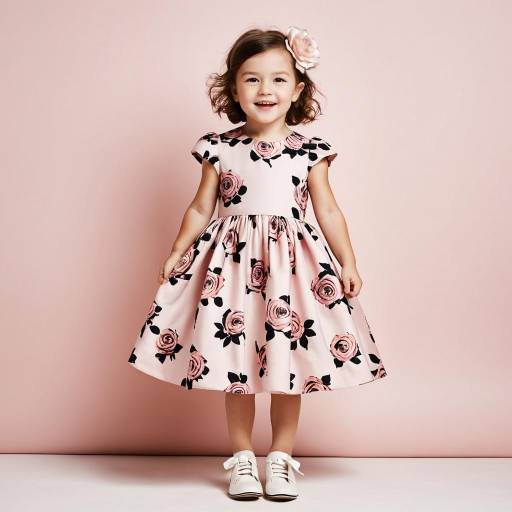 Happy girl in floral dress with hair accessory