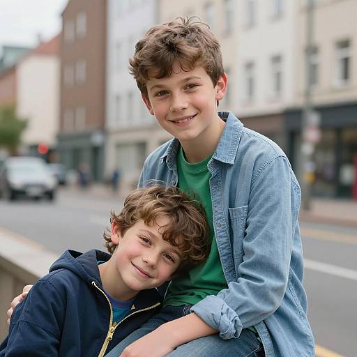 Smiling Brothers in Urban Setting
