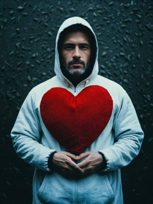 Man Wearing Heart Symbol Hoodie