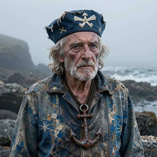 Haunted Elderly Mariner in Blues