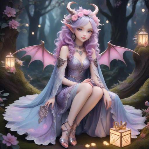 Elfish Dragon Girl in Magical Forest