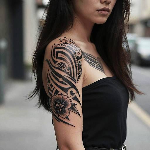 Intricate Tribal Floral Sleeve Tattoo