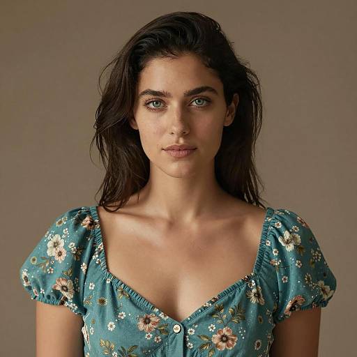 Elegant Woman in Teal Floral Dress